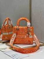 Dior Lady D-Lite Medium Bag Fake in Fluorescent Orange Toile de Jouy Reverse Embroidery - Image 4