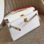 White Epsom Fake Hermes Kelly Pochette Clean Look Mini Bag - Image 2